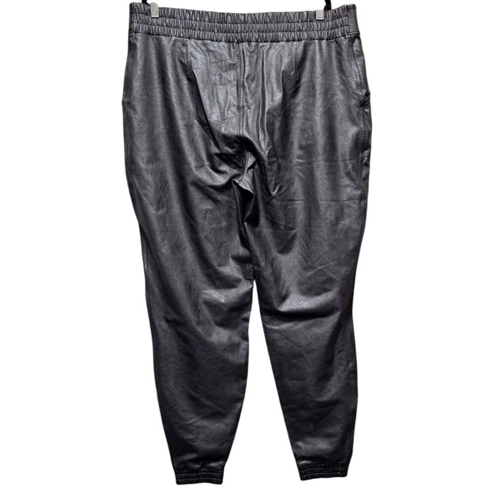 Nordstrom Faux Leather Jogger Pants 3X Noir Black Plus Size Women's Elastic Wais - Picture 3 of 11